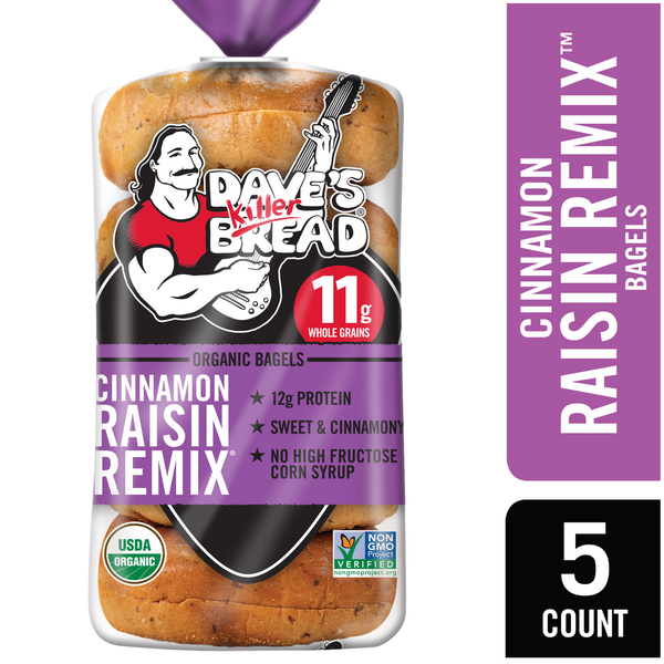 Breakfast Breads, Donuts & More Dave's Killer Bread Cinnamon Raisin Remix Organic Bagels hero