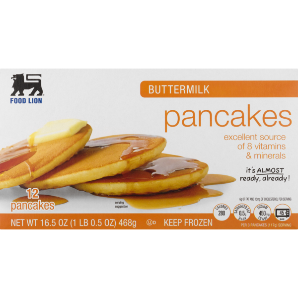 Frozen Breakfast Food Lion Pancakes, Buttermilk, Box hero