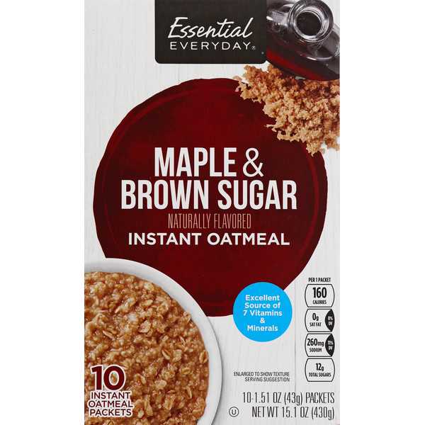 Hot Cereal & Pancake Mixes Essential Everyday Oatmeal, Instant, Maple & Brown Sugar hero