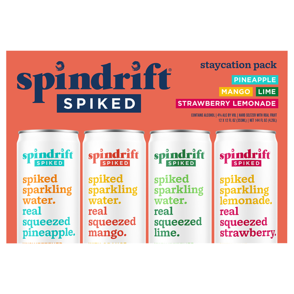 Beers & Coolers Spindrift Sparkling Water, Assorted, Spiked, Staycation Pack hero