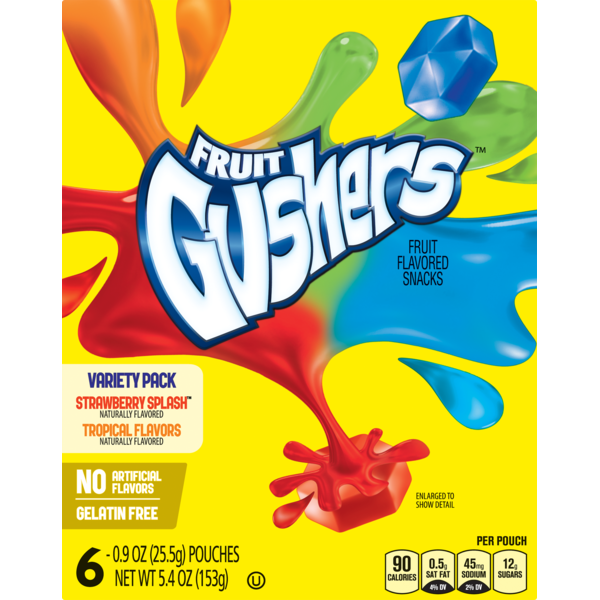 Fruit & Vegetable Snacks Betty Crocker Gushers Fruit Flavored Snacks Strawberry Splash and Tropical Flavors Variety Pack hero