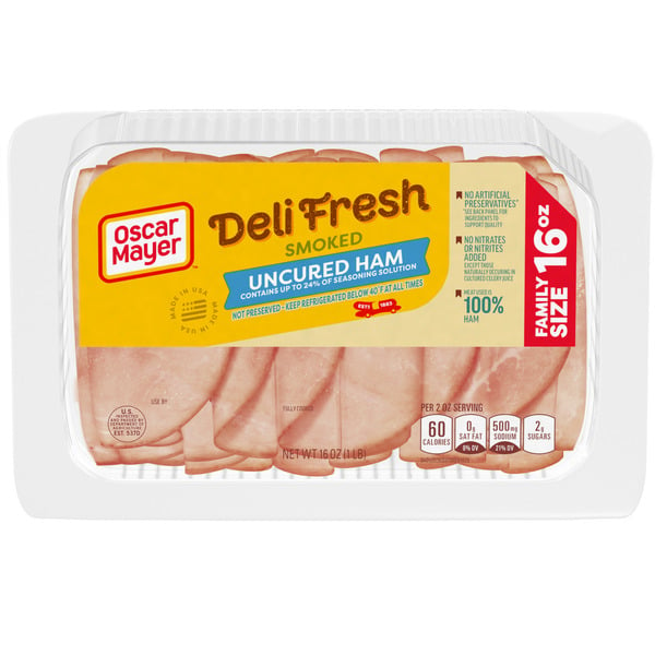 Packaged Lunchmeat Oscar Mayer Deli Fresh Smoked Uncured Ham Sliced Sandwich Lunch Meat Family Size hero