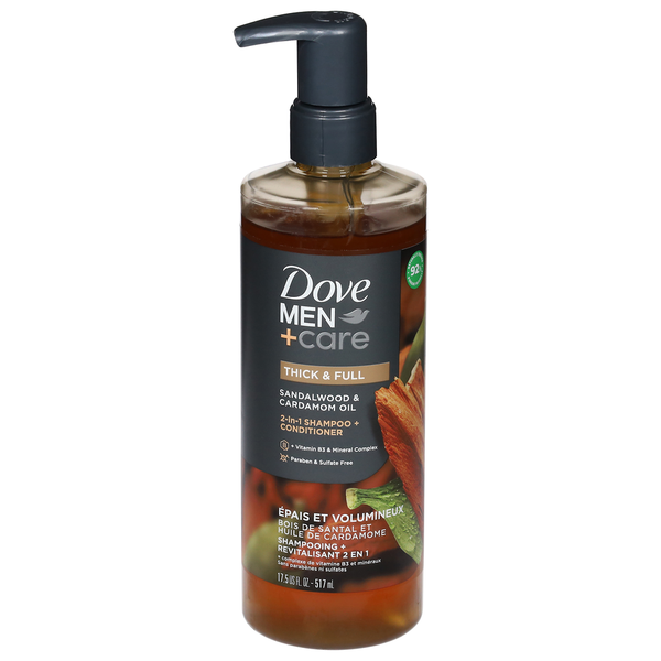 Hair Care Dove Men+Care Shampoo + Conditioner, Sandalwood & Cardamom Oil, Thick & Full, 2-in-1 hero