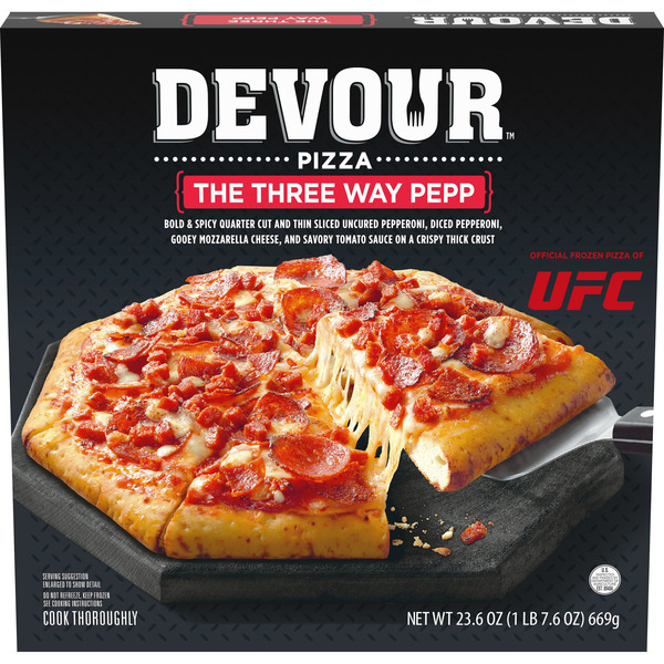 Frozen Pizza DEVOUR The Three Way Pepp Pizza hero