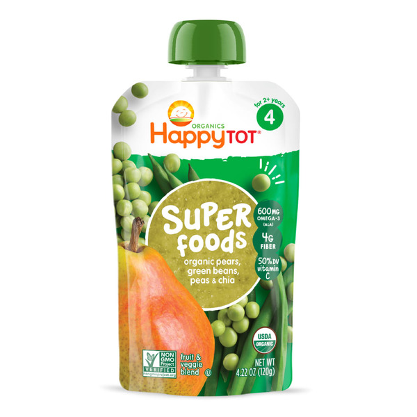 Baby Food & Formula Happy Tot Organics Superfoods Stage 4 Pears, Green Beans & Peas + Super Chia Pouch hero