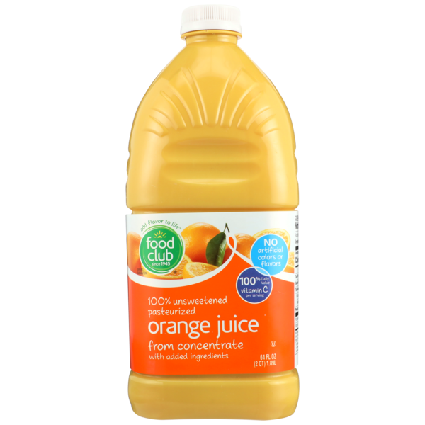 Juice & Nectars Food Club 100% Unsweetened Pasteurized Orange Juice From Concentrate With Added Ingredients hero