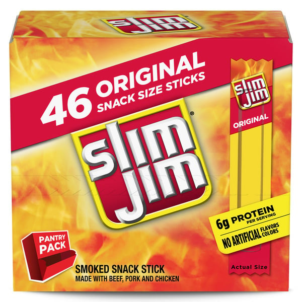 Popcorn & Jerky Slim Jim Original Smoked Snack Sticks Pantry Pack hero