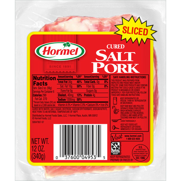 Packaged Meat Hormel Cured Salt Pork Sliced Vac Pack 12Oz hero