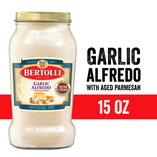 Pasta Sauce & Marinades Bertolli Garlic Alfredo Sauce with Aged Parmesan Cheese hero