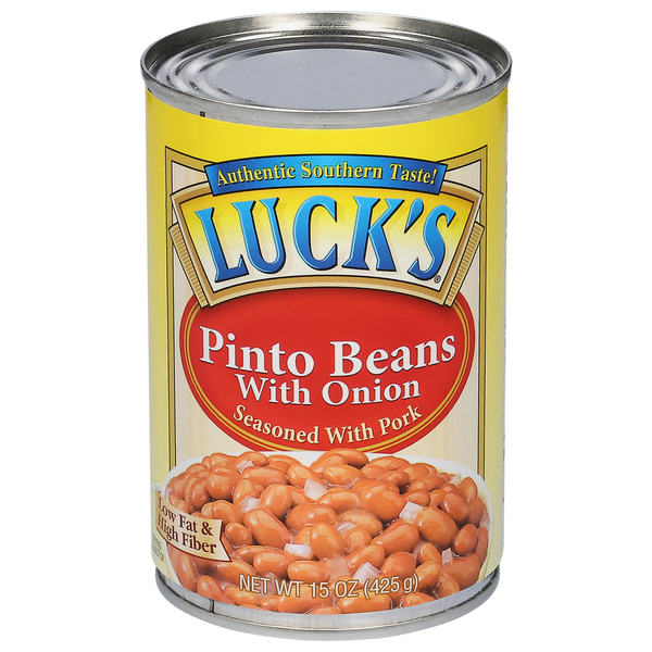 Canned Meals & Beans Luck's Pinto Beans, with Onion, Seasoned with Pork hero