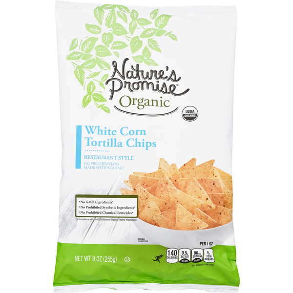 Chips & Pretzels Nature's Promise Tortilla Chips, White Corn, Restaurant Style hero