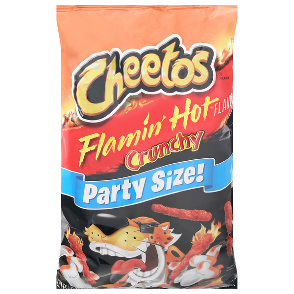 Chips & Pretzels Cheetos Cheese Flavored Snacks, Flamin' Hot Flavored, Crunchy, Party Size! hero