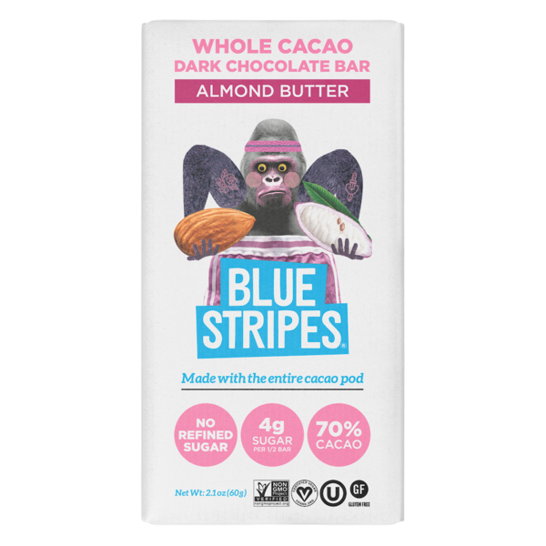 Candy & Chocolate Blue Stripes Whole Cacao Chocolate Bar, Almond Butter hero