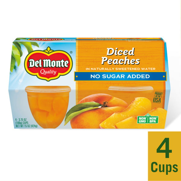 Canned Fruit & Applesauce Del Monte No Sugar Added Diced Peaches Plastic Fruit Cup Snacks hero