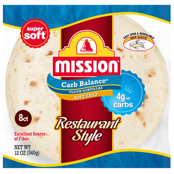 Latino Foods Mission Carb Balance Restaurant Style Soft Taco Flour Tortillas hero