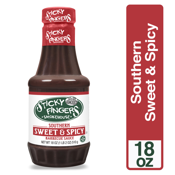 Condiments Sticky Fingers Barbecue Sauce, Sweet & Spicy, Southern hero