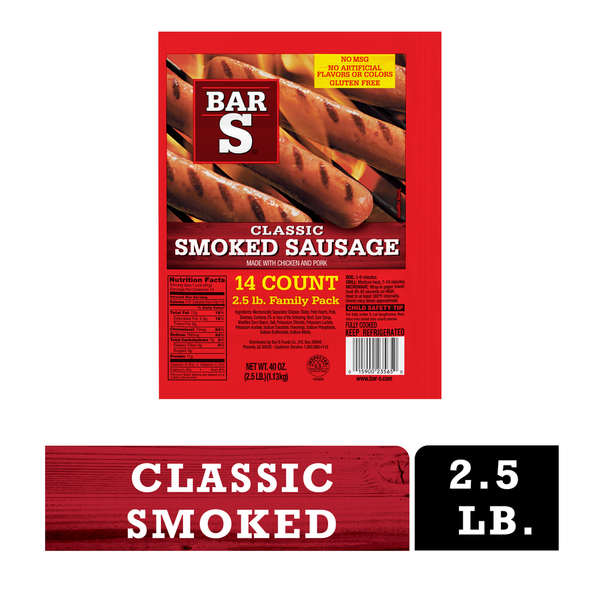 Hot Dogs & Sausage Bar-S Classic Smoked Sausage,  High Protein hero