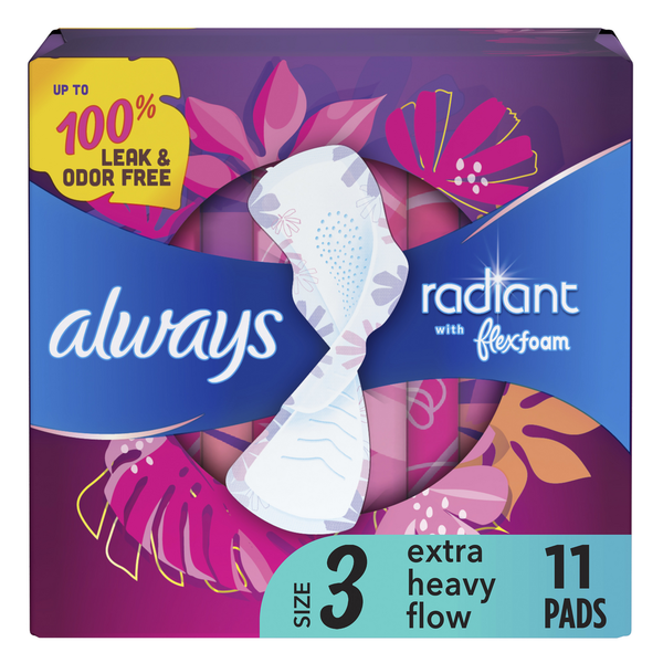 Feminine Care Always Radiant Extra Heavy Flow Sanitary Pads Light Clean Scent With Wings hero