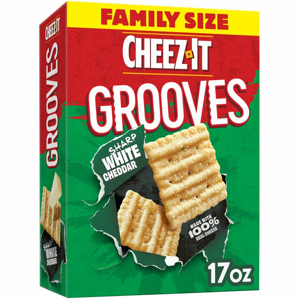 Crackers Cheez-It Grooves Crunchy Cheese Crackers, Snack Crackers, Lunch Snacks, Sharp White Cheddar hero