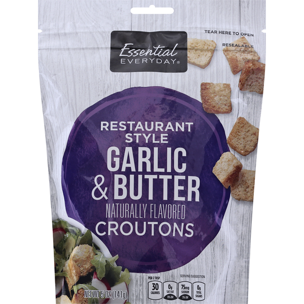 Salad Dressing & Toppings Essential Everyday Croutons, Garlic & Butter, Restaurant Style hero