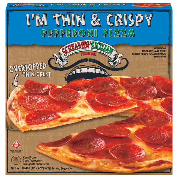 Frozen Pizza Screamin' Sicilian Pizza, Pepperoni, I'm Thin & Crispy hero