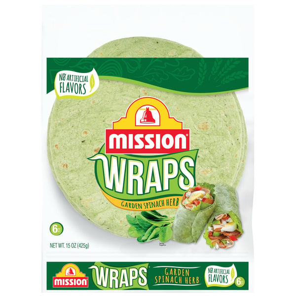 Packaged Bread Mission Wraps Garden Spinach Herb Tortillas hero