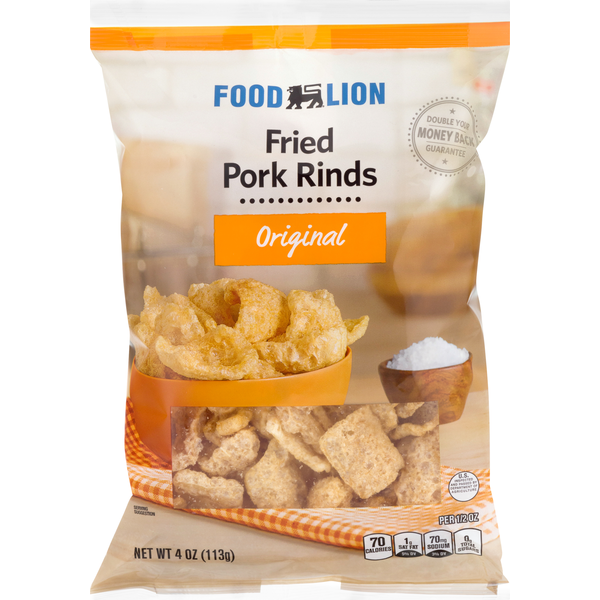 Chips & Pretzels Food Lion Pork Rinds, Original, Fried hero