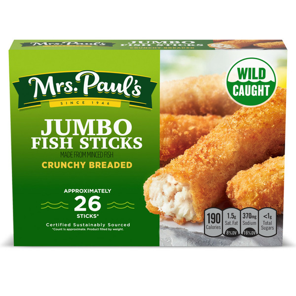 Frozen Seafood Mrs. Paul's Crunchy Breaded Jumbo Frozen Fish Sticks hero