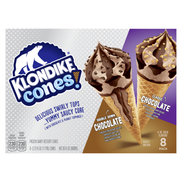 Ice Cream Toppings Klondike Frozen Dairy Dessert Cone Classic Chocolate & Double Down Chocolate hero