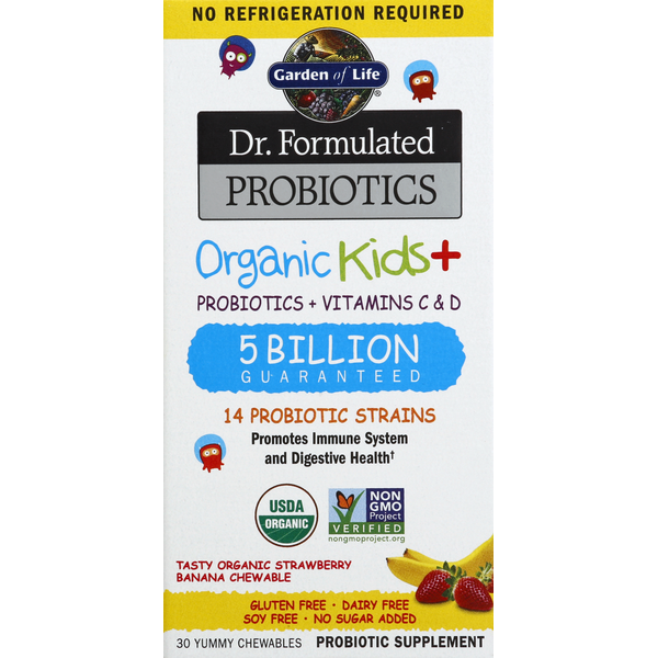 Baby First Aid & Vitamins Garden of Life Probiotics +Vitamins C & D, Chewables, Organic Kids +, Strawberry Banana hero