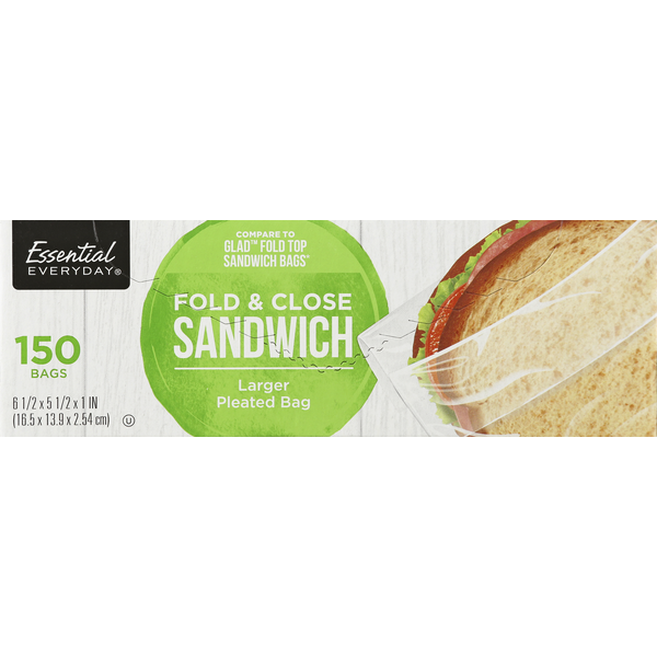 Food Storage Essential Everyday Sandwich Bags, Pleated, Fold & Close, Larger hero