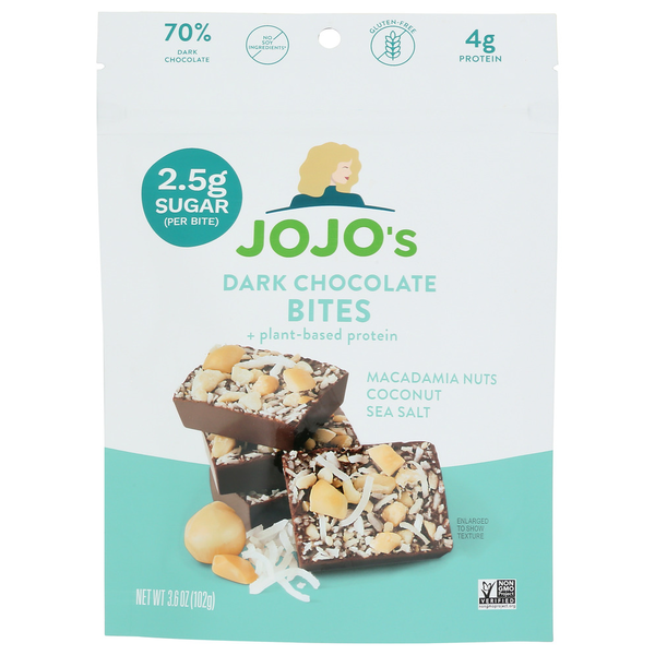 Candy & Chocolate Jojo's Chocolate Jojo’S Dark Chocolate Bites Macadamia Coconut Low-Sugar 3. hero