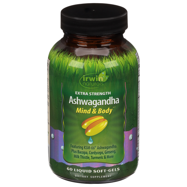 Vitamins & Supplements Irwin Naturals Ashwagandha, Mind & Body, Extra Strength, Liquid Soft-Gels hero