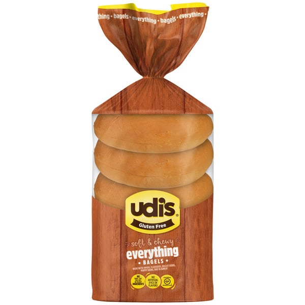 Bread Udi's Gluten Free Everything Bagels, Frozen hero