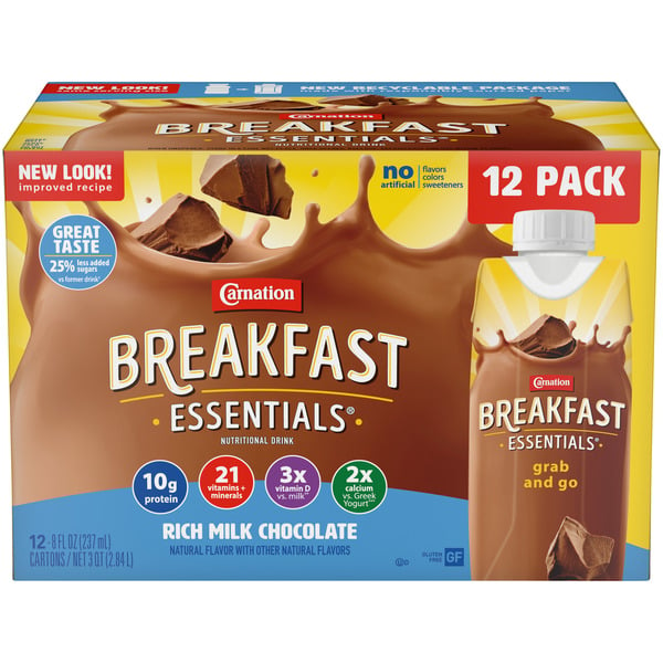 Breakfast Breads, Donuts & More Carnation Breakfast Essentials Nutritional Drink, Rich Milk Chocolate, 12 Pack hero