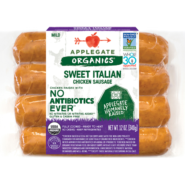 Hot Dogs, Bacon & Sausage Applegate Organics Organic Sweet Italian Dinner Sausage hero