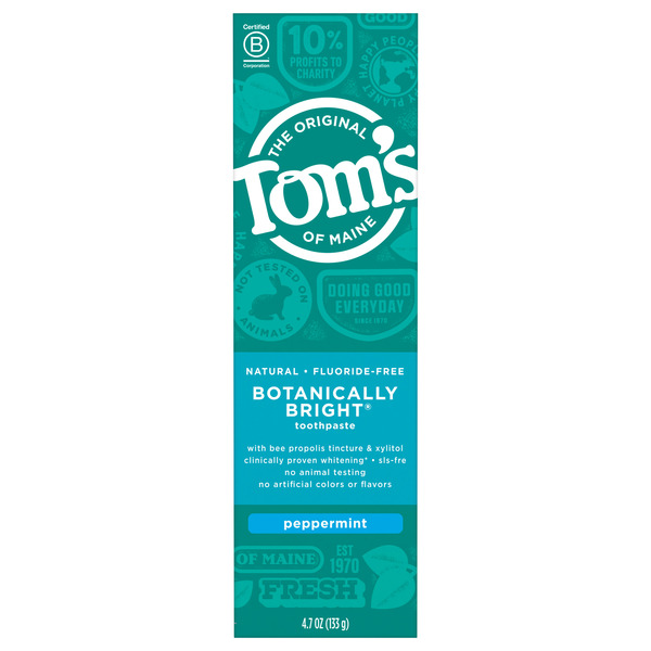 Oral Hygiene Tom's of Maine Natural Fluoride-Free Bright Toothpaste, Peppermint hero