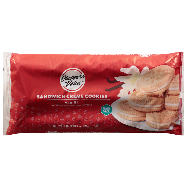 Cookies & Cakes Shoppers Value Sandwich Creme Cookies, Vanilla, Family Size hero