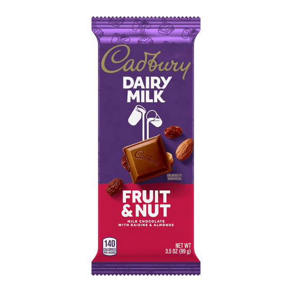 Candy & Chocolate CADBURY DAIRY MILK Fruit & Nut Milk Chocolate Candy Bar, 3.5 oz hero