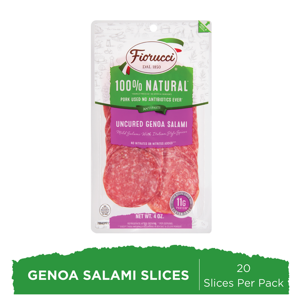 Lunch Meat Fiorucci Pre-Sliced 100% Natural Genoa Salami,  Resealable Package hero