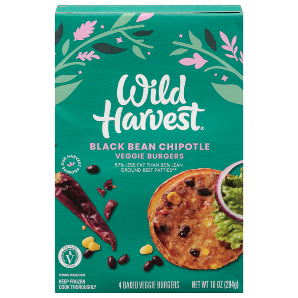 Frozen Vegan & Vegetarian Wild Harvest Chipotle Black Bean Burger hero