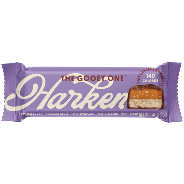 Harken The Gooey One, Salted Date Caramel Chocolate Bar Vegan Snack hero