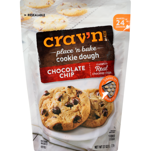 Crav'n Flavor Cookie Dough, Chocolate Chip, Place 'N Bake hero