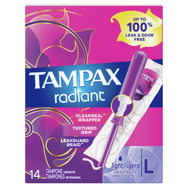 Feminine Care TAMPAX Radiant tampons unscented light absorbency hero