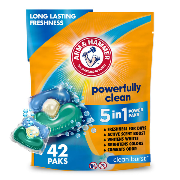 Laundry Arm & Hammer Clean Burst 5-In-1 Laundry Detergent Power Paks hero