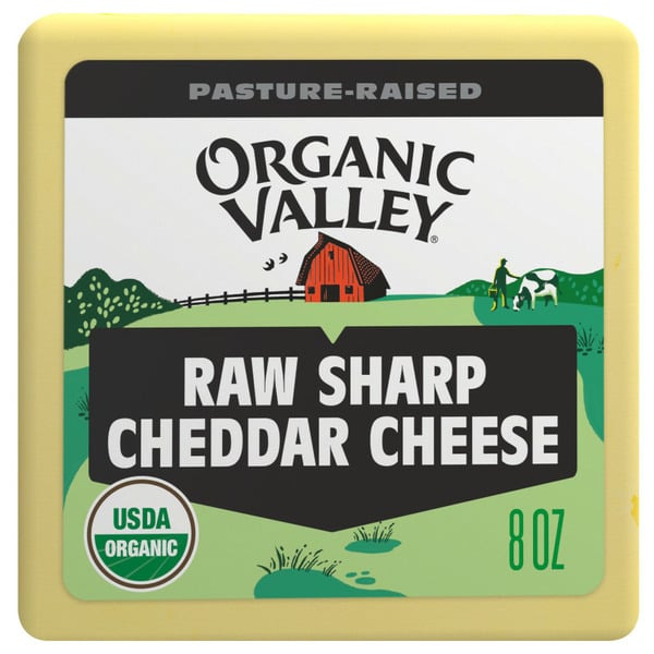 Cheese Organic Valley Raw Organic Sharp Cheddar Cheese Block hero