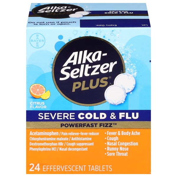 Alka-Seltzer Plus Cold & Flu, Severe, Citrus Flavor, Effervescent Tablets hero