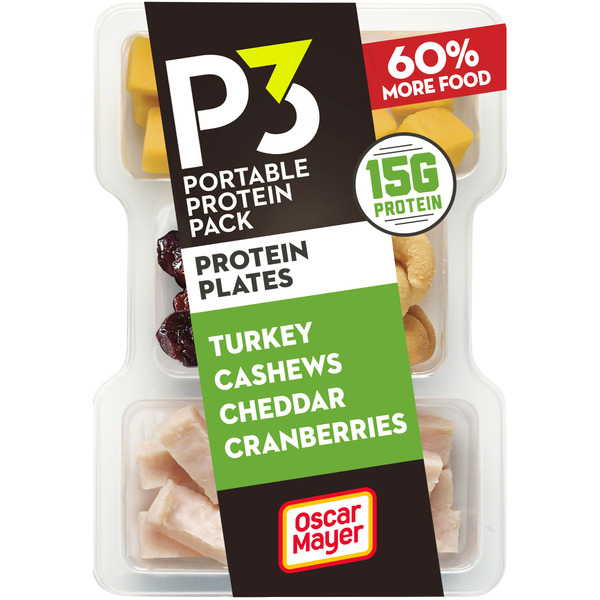 Packaged Poultry P3 Protein Snack & Protein Plate with Turkey, Cashews, Cheddar Cheese & Cranberries hero