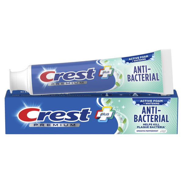 Crest Premium Plus Anti-Bacterial Toothpaste, Smooth Peppermint Flavor hero