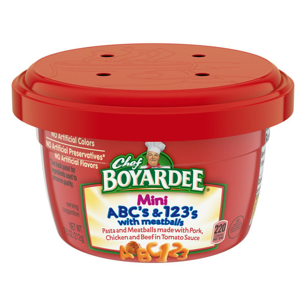 Canned Meat, Seafood & Beans Chef Boyardee Mini-Bites ABC's & 123's Pasta with Meatballs hero